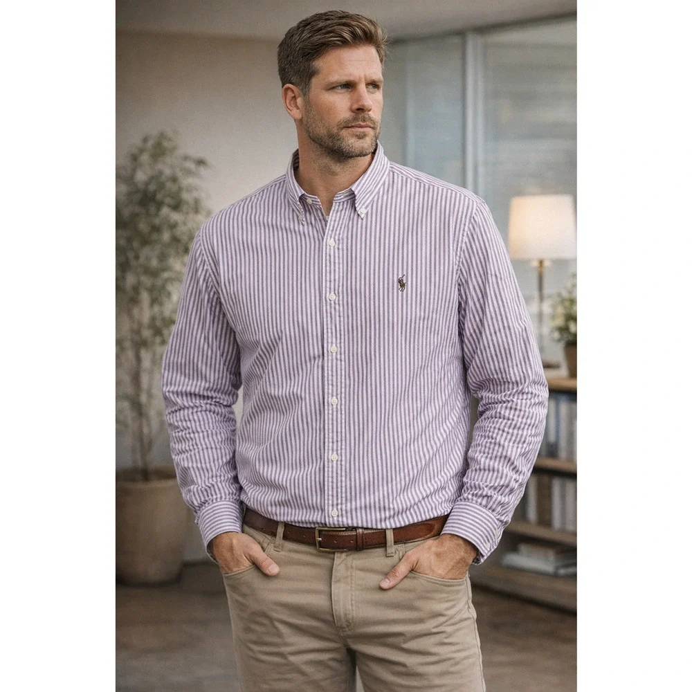 Ralph Lauren Classic Fit Shirt Men’s XXL Plum White Stripe Button Down Career - Picture 1 of 13
